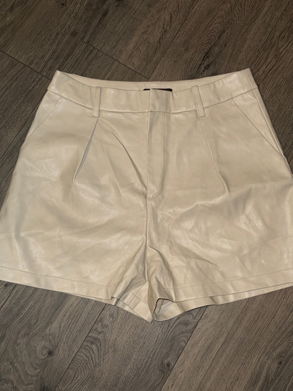 7 For All Mankind Cream High-Waist Faux Leather Shorts size medium